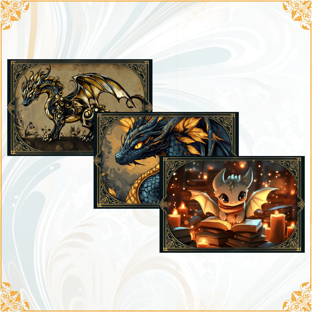 Set of 3 book dragon magnets